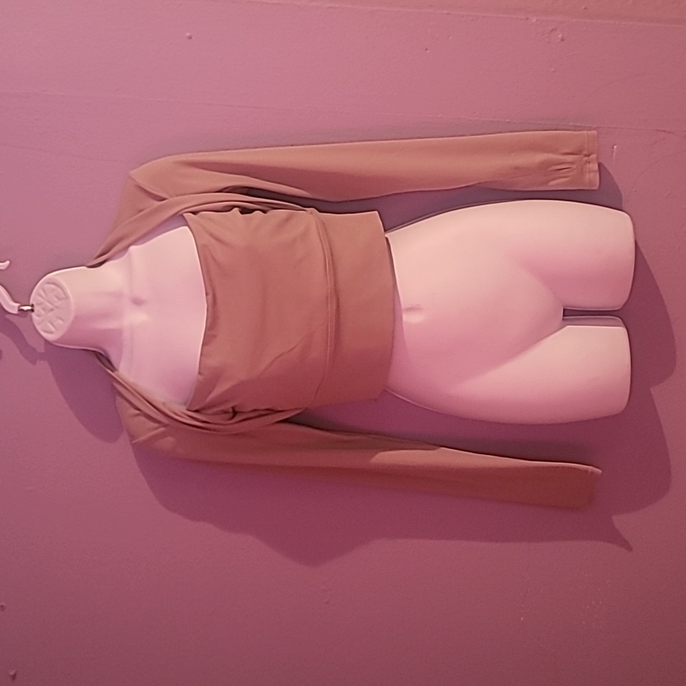 Beige Long Sleeve Crop Top